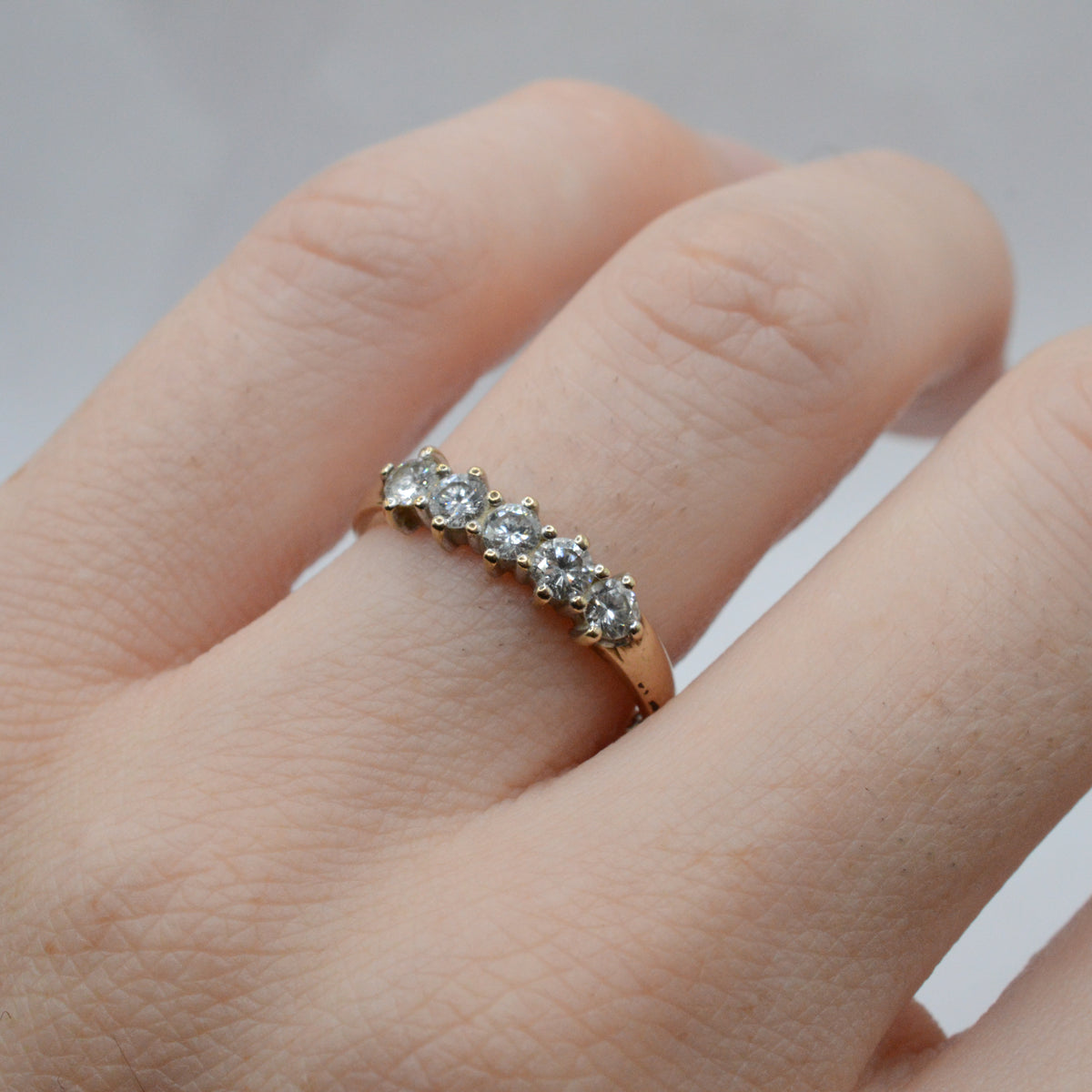 1970s Vintage 9ct Gold 0.45ct Diamond Five-Stone Ring