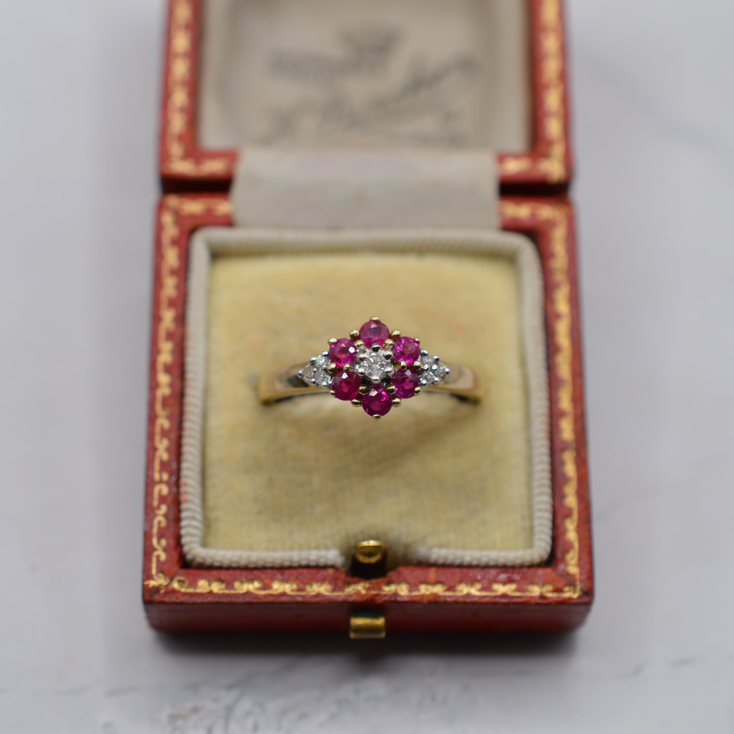 Y2K-era 9ct Gold Ruby & Diamond Floral Cluster Ring