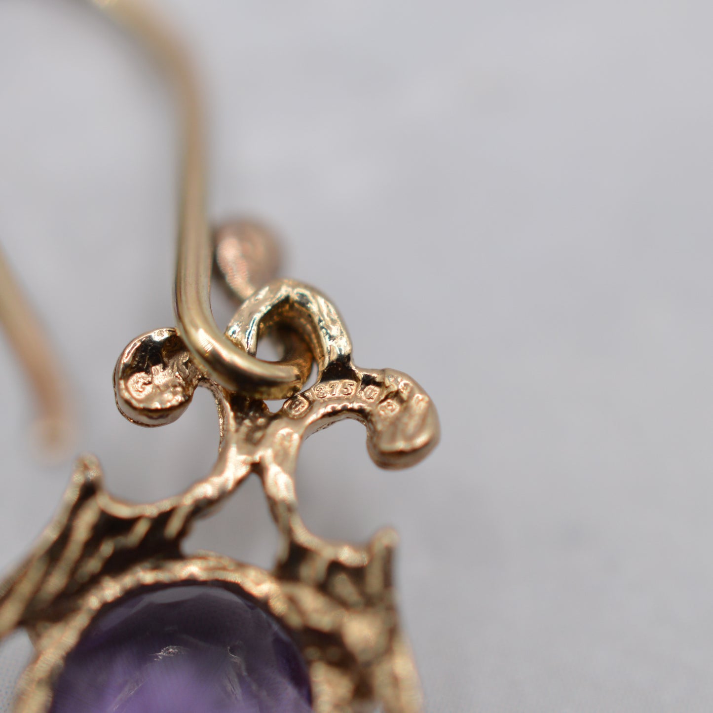 1990s 9ct Gold Amethyst Drop Earrings