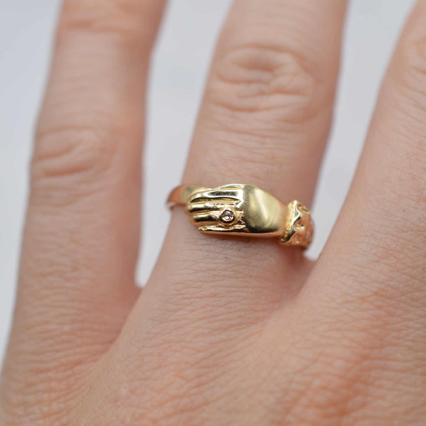 1980s 9ct Gold Diamond Hand Ring