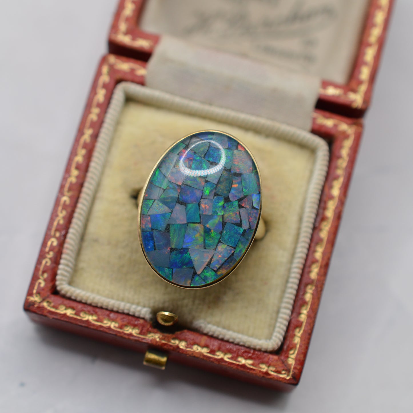 Chunky Y2K 9ct Gold Mosaic Opal Triplet Ring