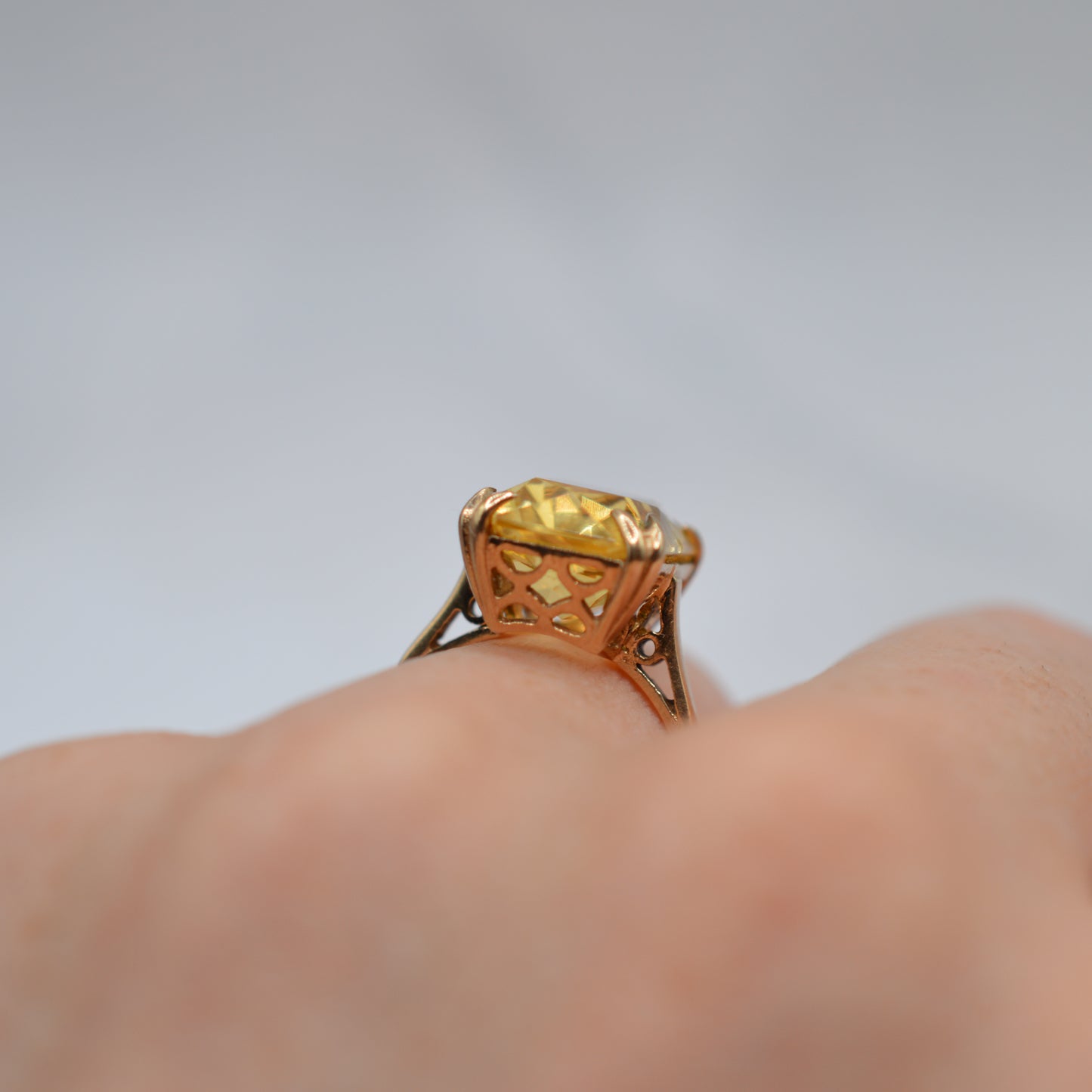 1970s Large Chunky Vintage 9ct Gold Citrine Cocktail Ring
