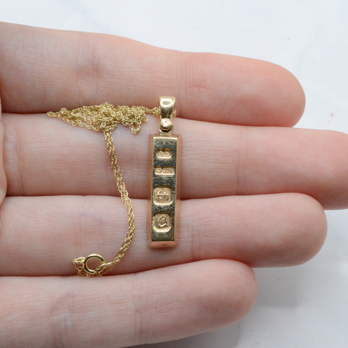 1970s Vintage 9ct Gold Ingot Pendant Necklace (16")