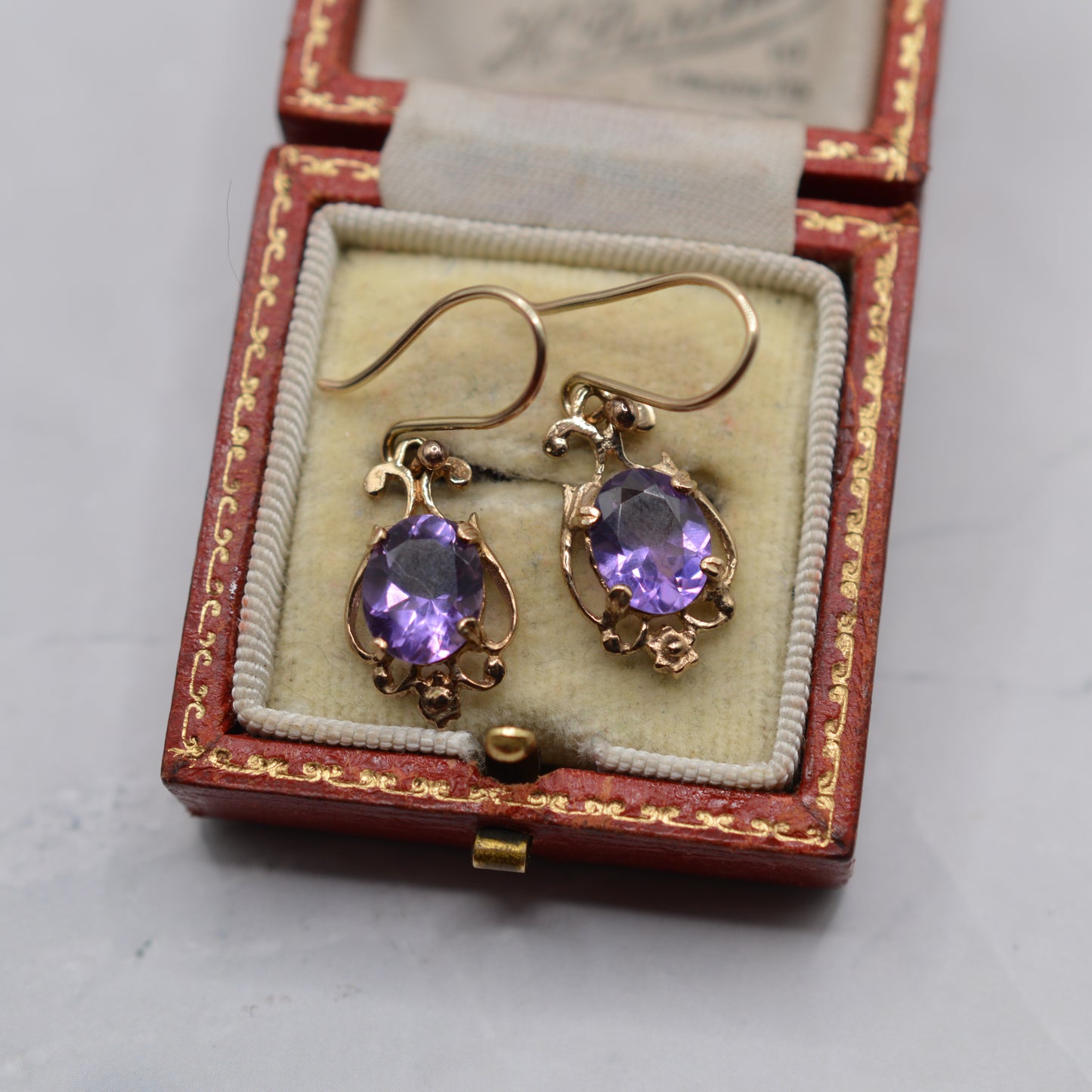 1990s 9ct Gold Amethyst Drop Earrings