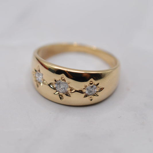 Chunky 9ct Gold Cubic Zirconia Gypsy Trilogy Ring