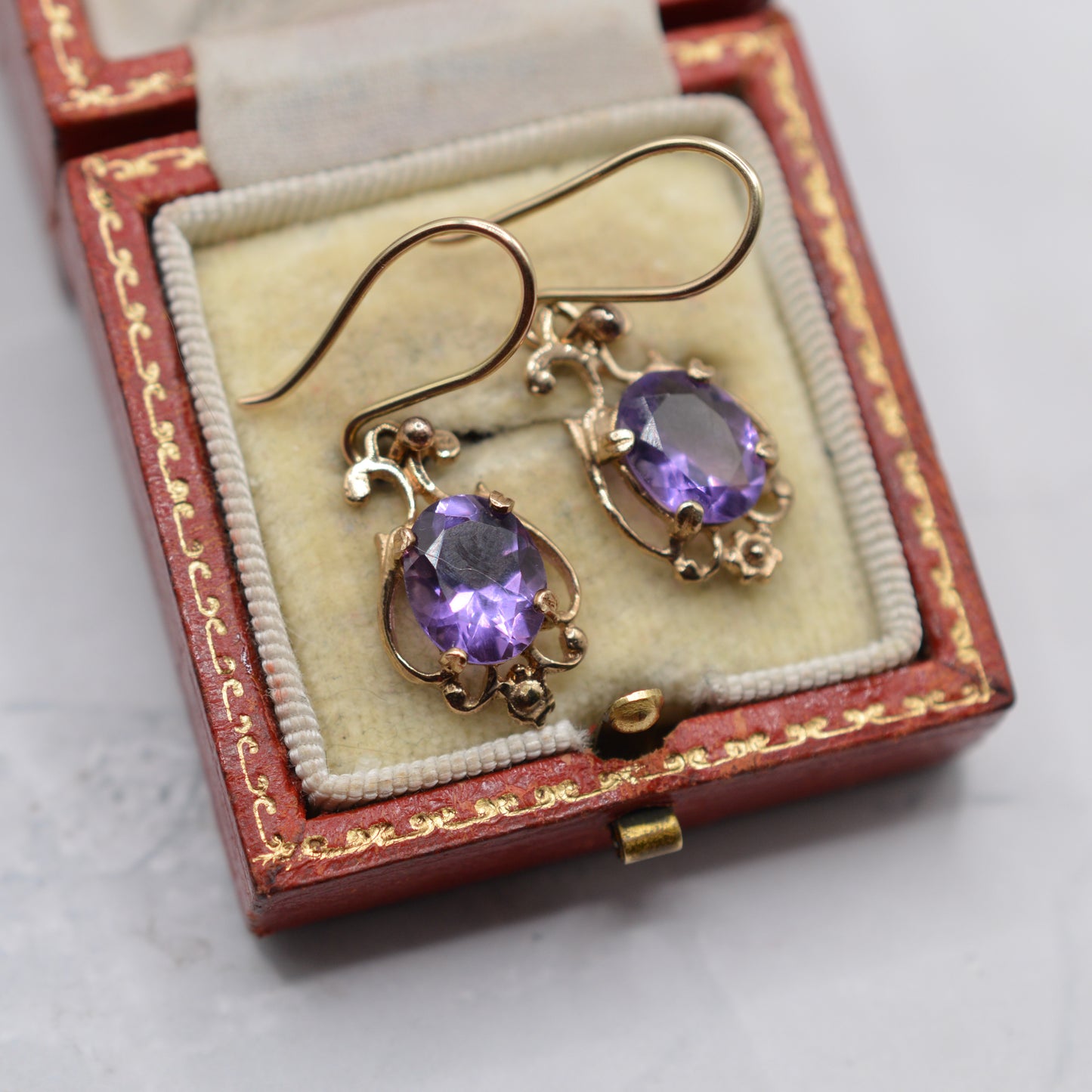 1990s 9ct Gold Amethyst Drop Earrings