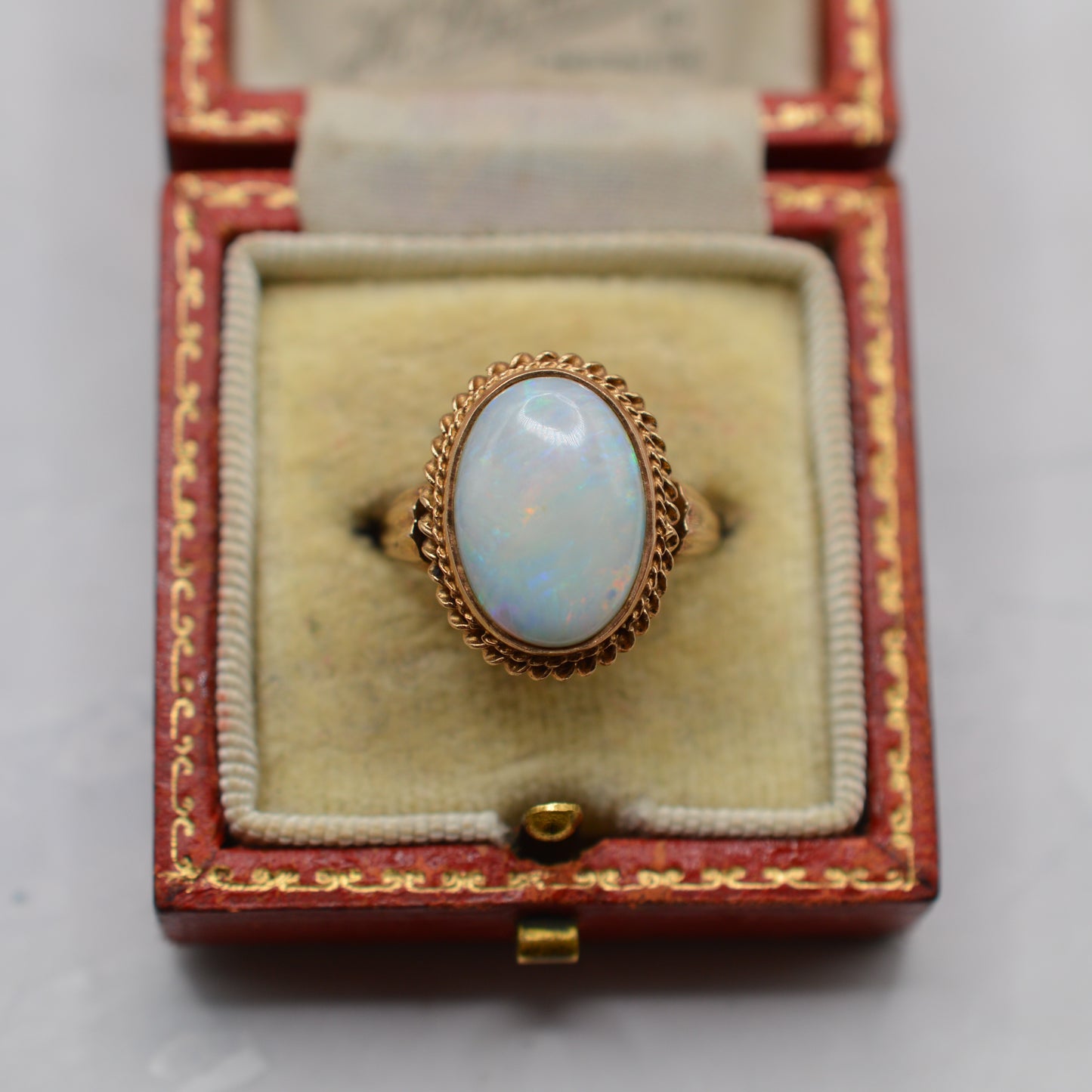 Chunky 1970s Vintage 9ct Gold Opal Solitaire Ring