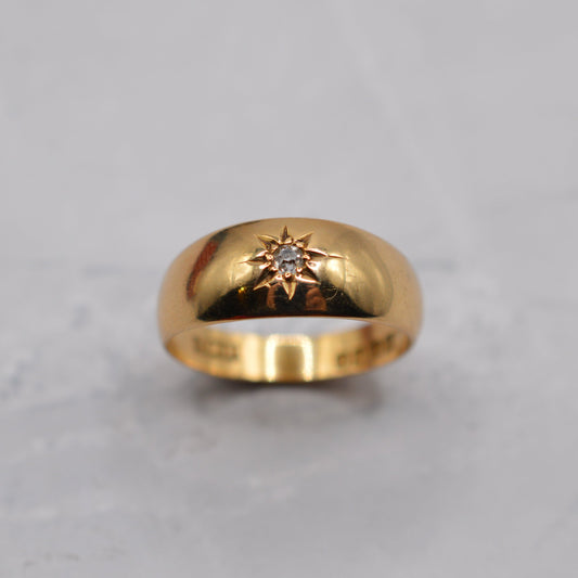 Antique 1917 18ct Gold Chunky Diamond Starburst Gypsy Ring
