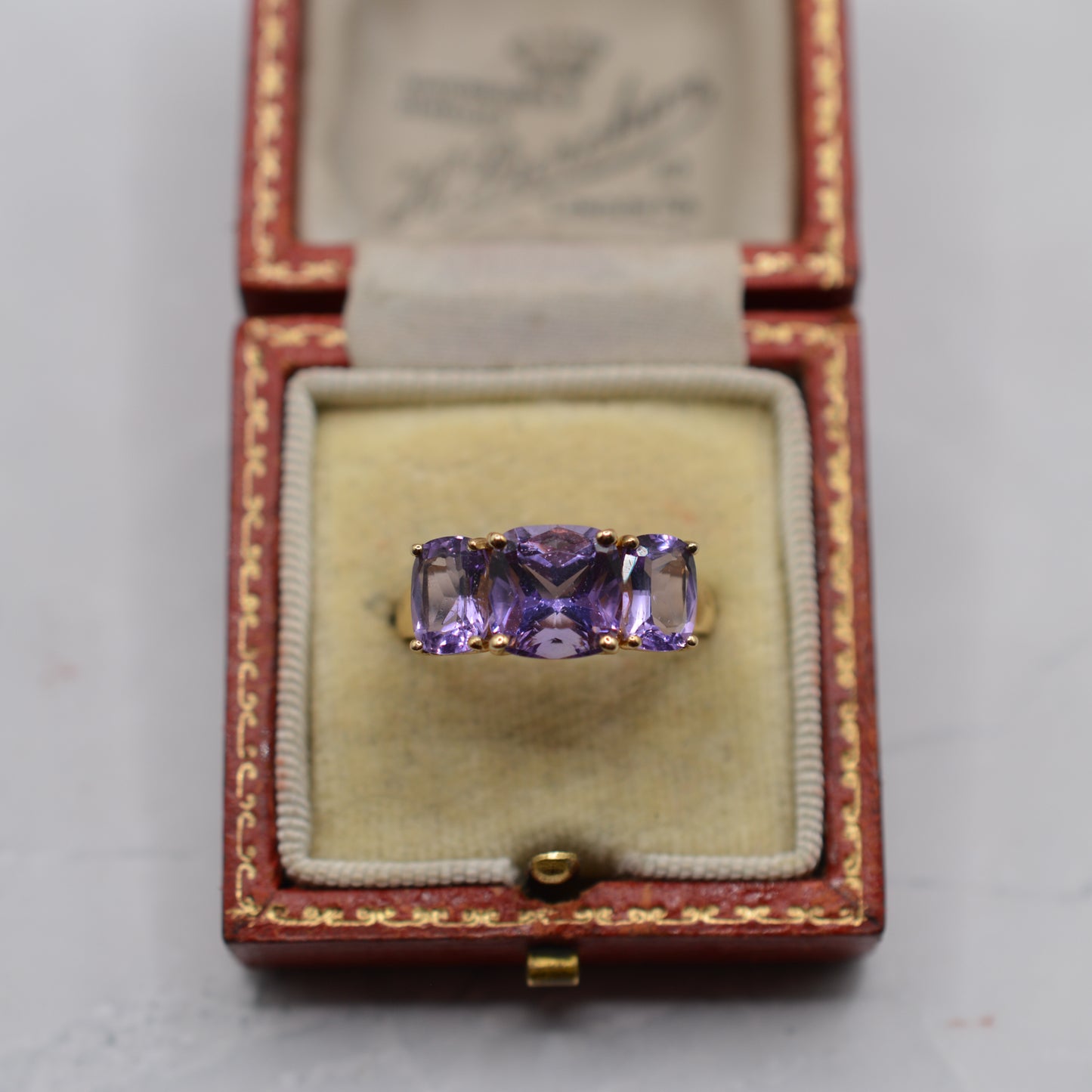 Chunky Y2K 9ct Gold Amethyst Trilogy Ring