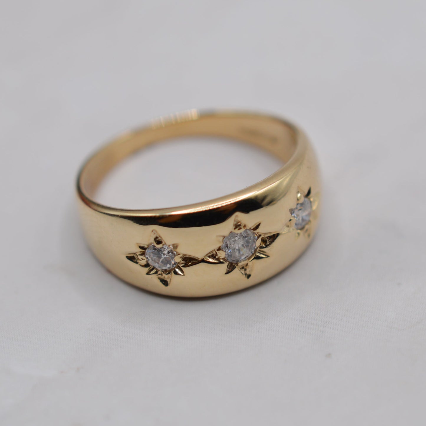 Chunky 9ct Gold Cubic Zirconia Gypsy Trilogy Ring