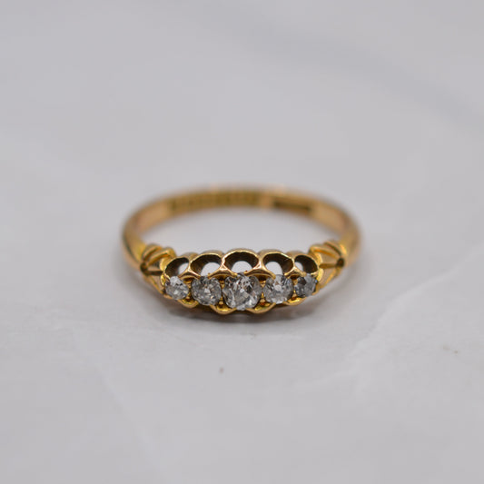 1876 Victorian Antique 18ct Gold Diamond Five-Stone Ring
