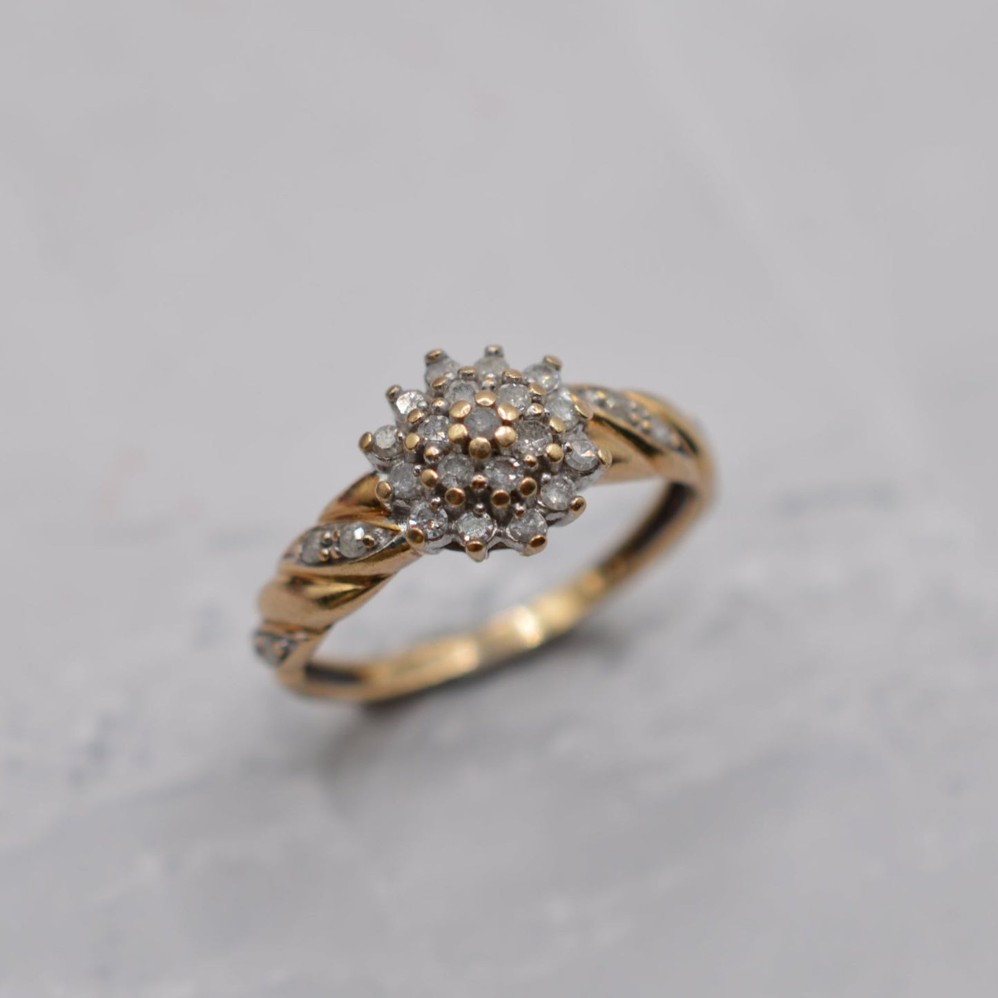 9ct Gold 0.25ct Diamond Cluster Ring with Diamond-Set Shoulders