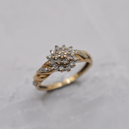 9ct Gold 0.25ct Diamond Cluster Ring with Diamond-Set Shoulders