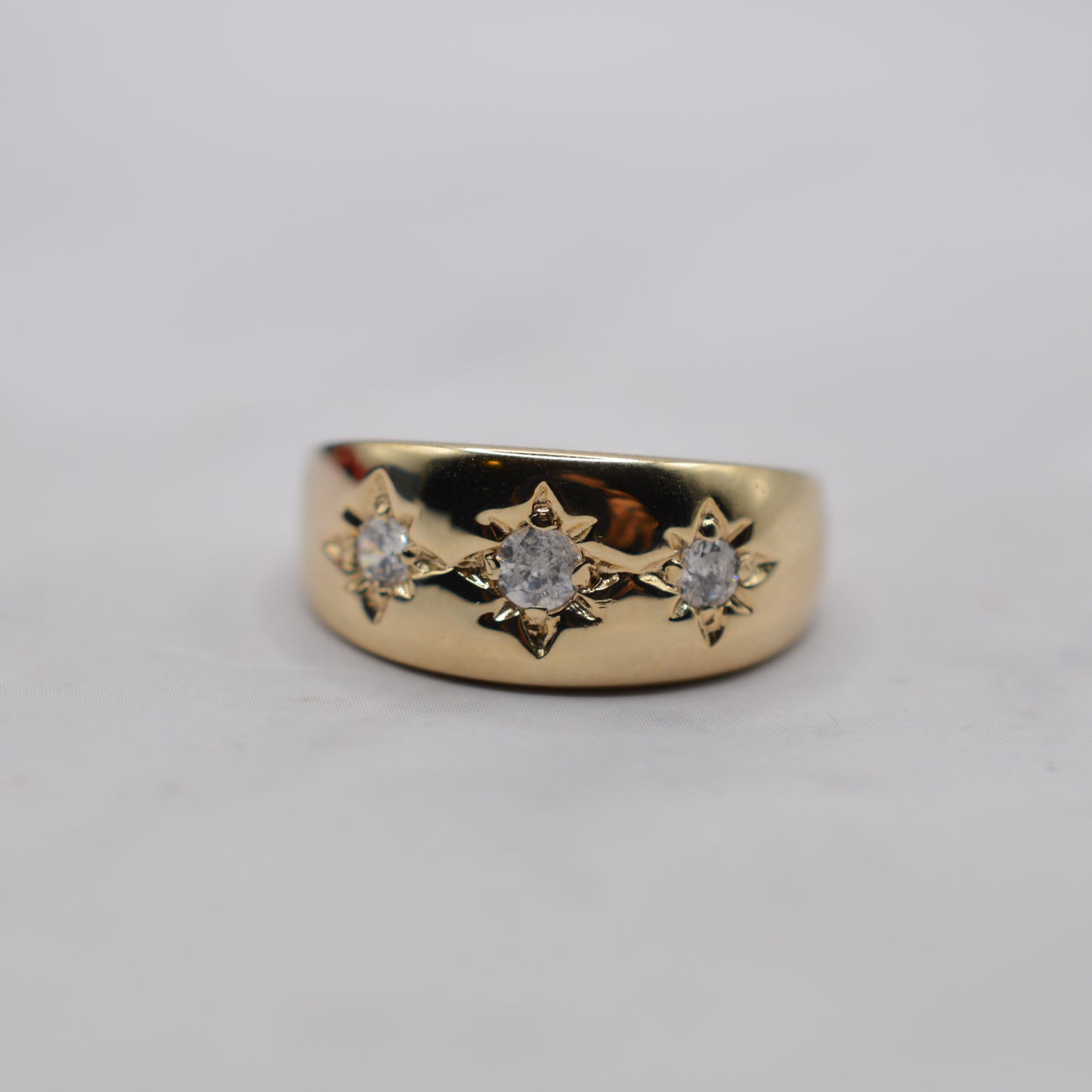 Chunky 9ct Gold Cubic Zirconia Gypsy Trilogy Ring