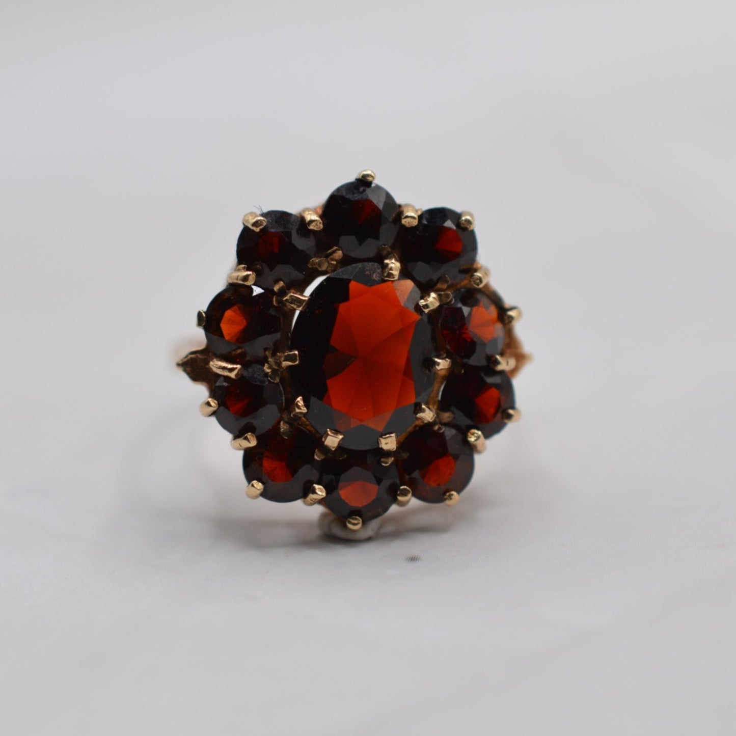 Chunky 1970s Vintage 9ct Gold Garnet Cluster Ring