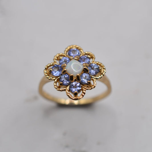9ct Gold Opal & Tanzanite Cluster Ring