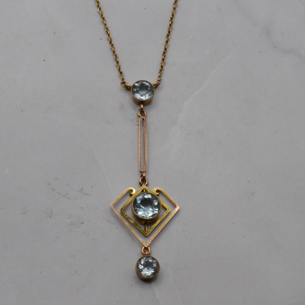 Antique Art Nouveau 9ct Gold Aquamarine Necklace (16")