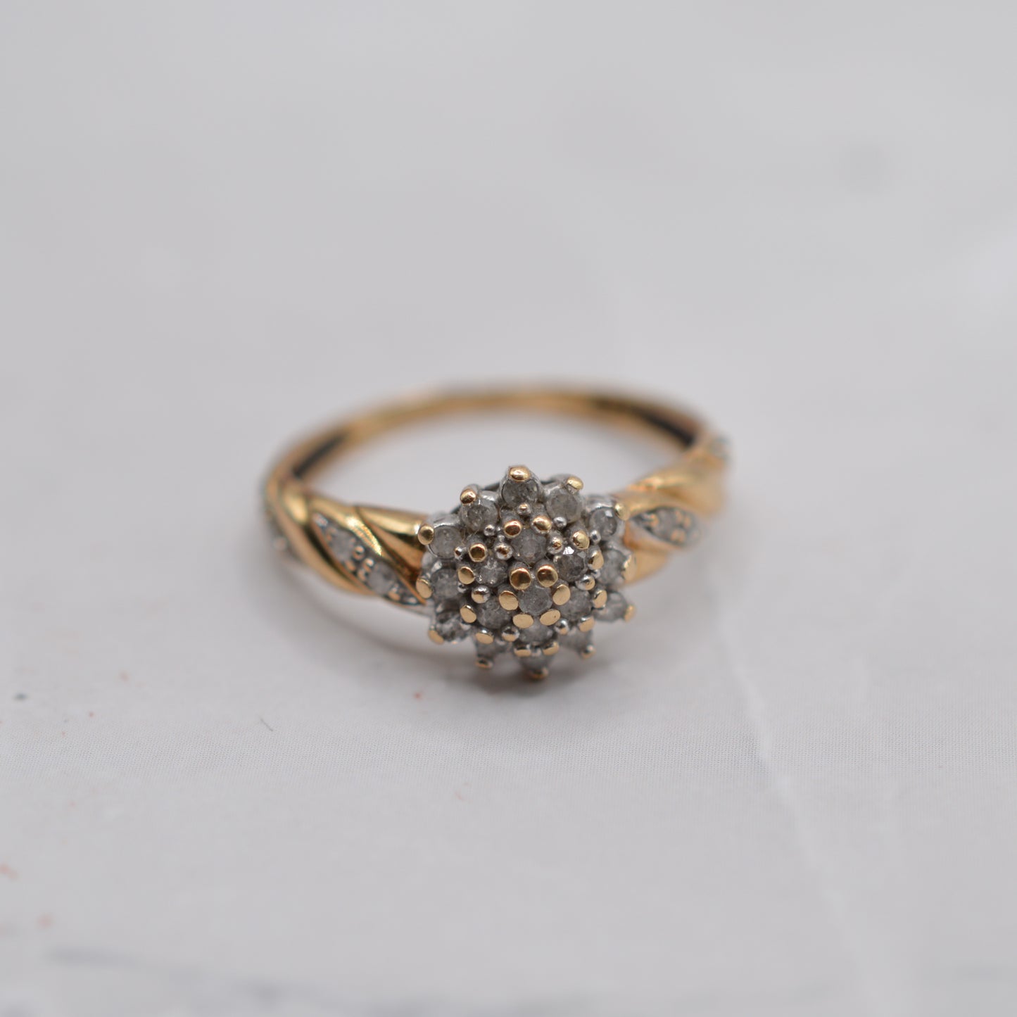 9ct Gold 0.25ct Diamond Cluster Ring with Diamond-Set Shoulders