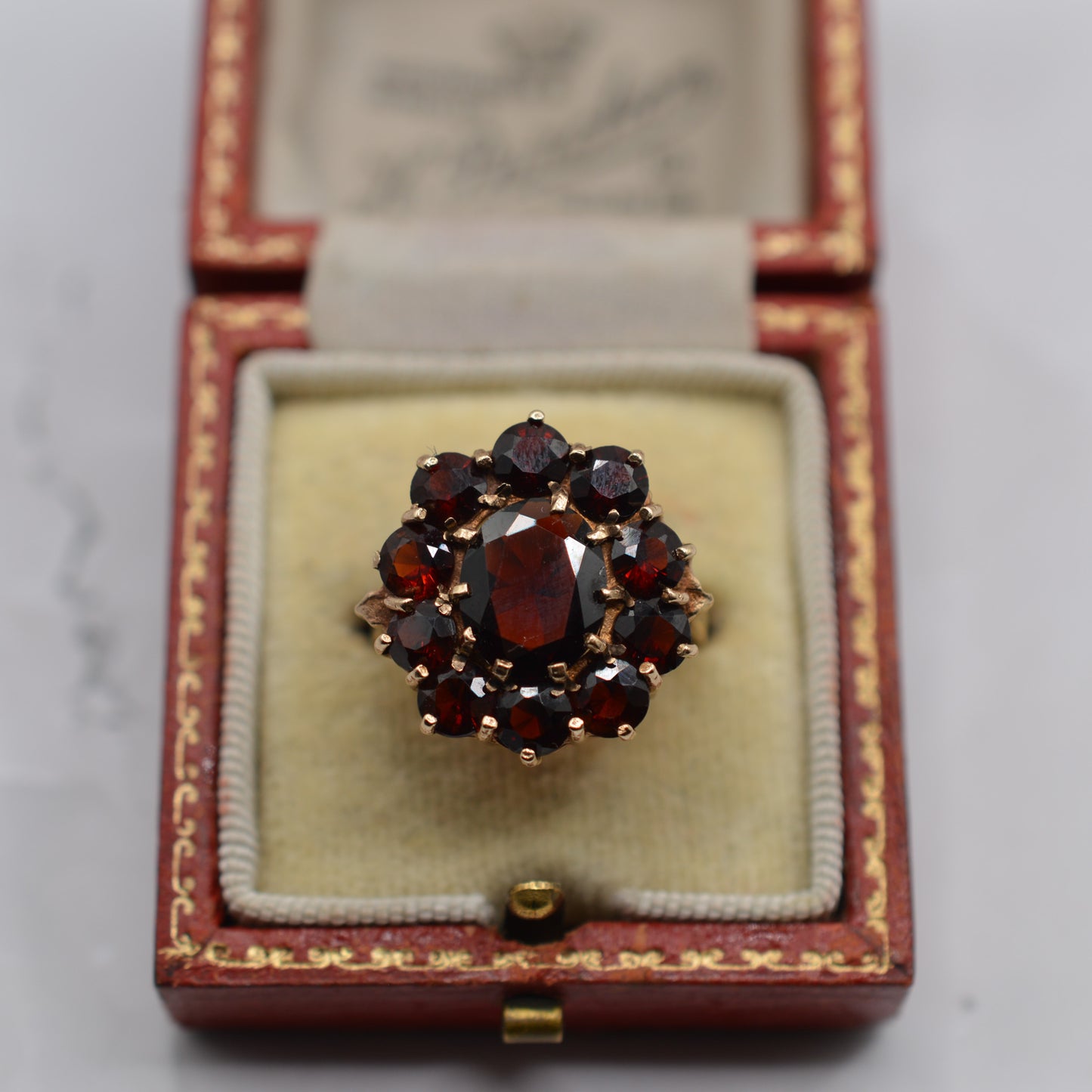 Chunky 1970s Vintage 9ct Gold Garnet Cluster Ring