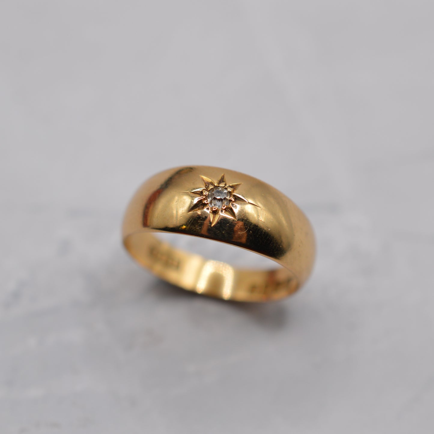 Antique 1917 18ct Gold Chunky Diamond Starburst Gypsy Ring