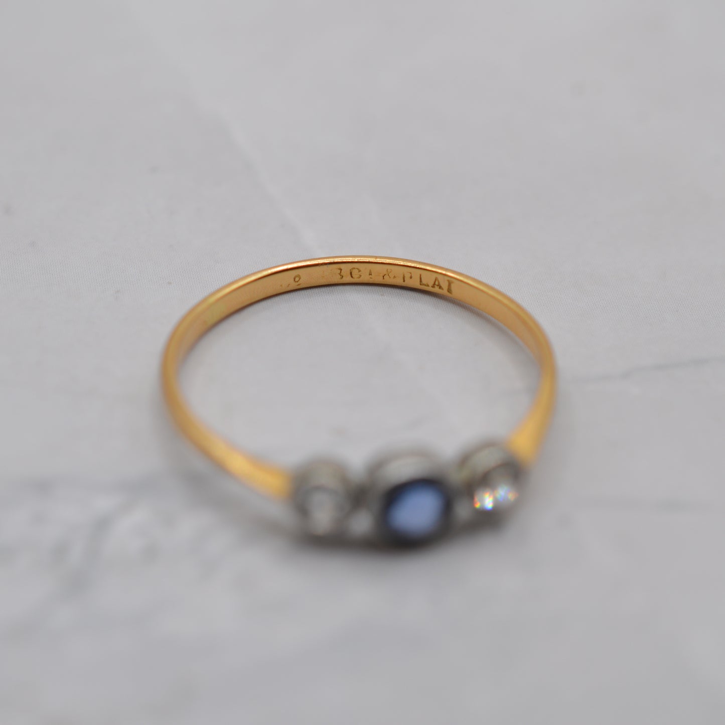 Antique 18ct Gold & Platinum Sapphire & Diamond Trilogy Ring