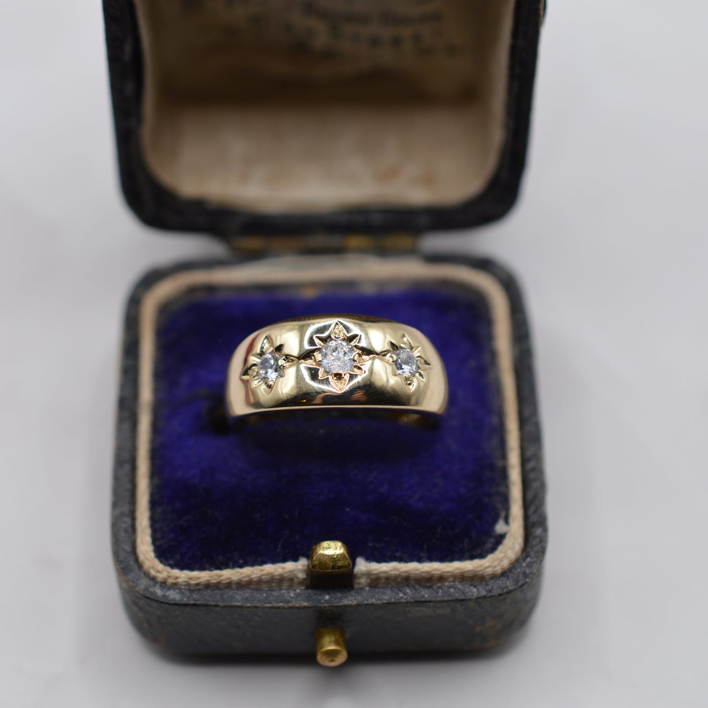 Chunky 9ct Gold Cubic Zirconia Gypsy Trilogy Ring