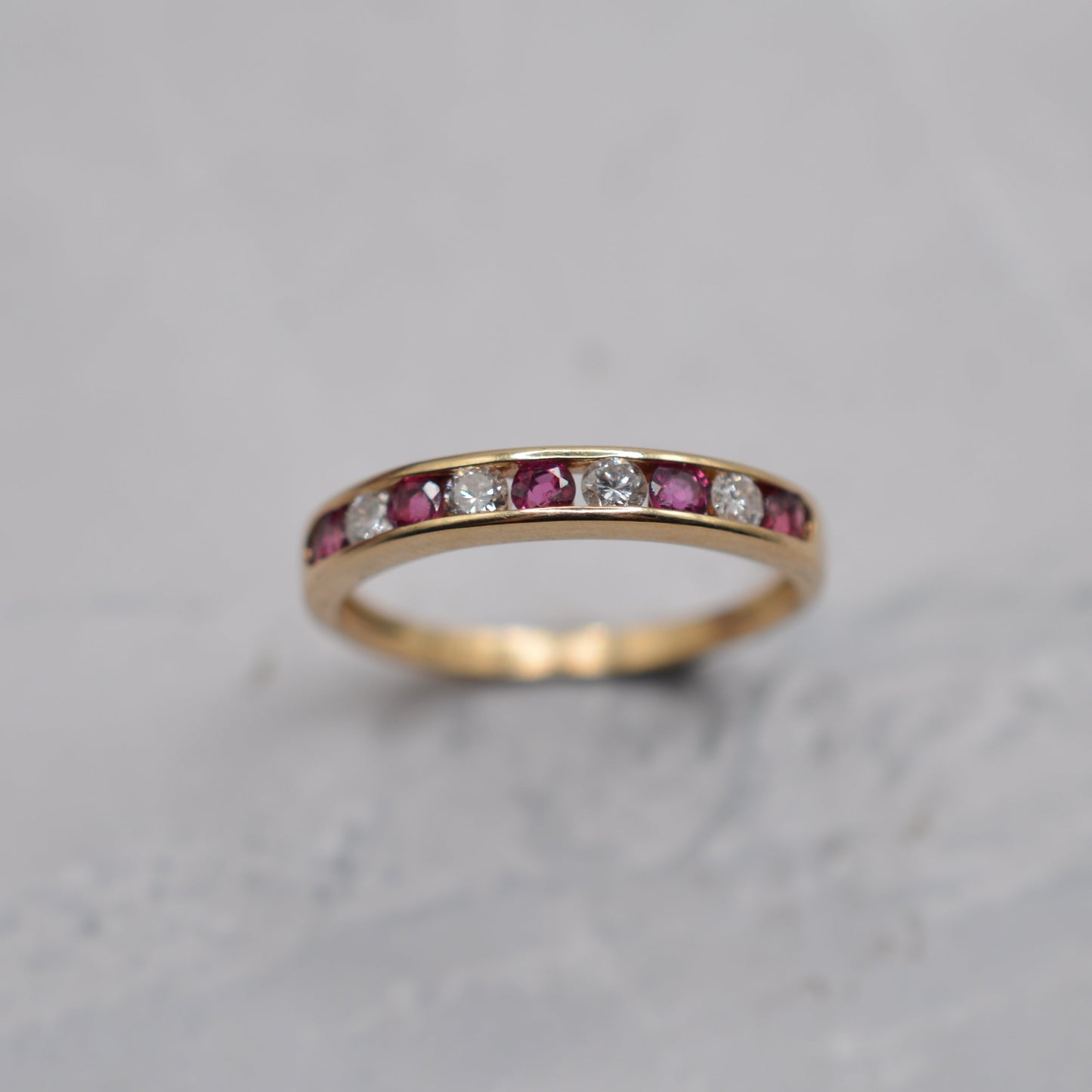 1990s 9ct Gold Ruby & Diamond Half-Eternity Ring