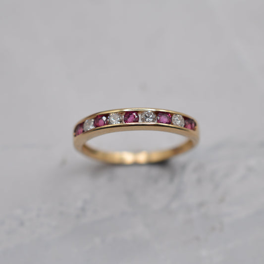 1990s 9ct Gold Ruby & Diamond Half-Eternity Ring
