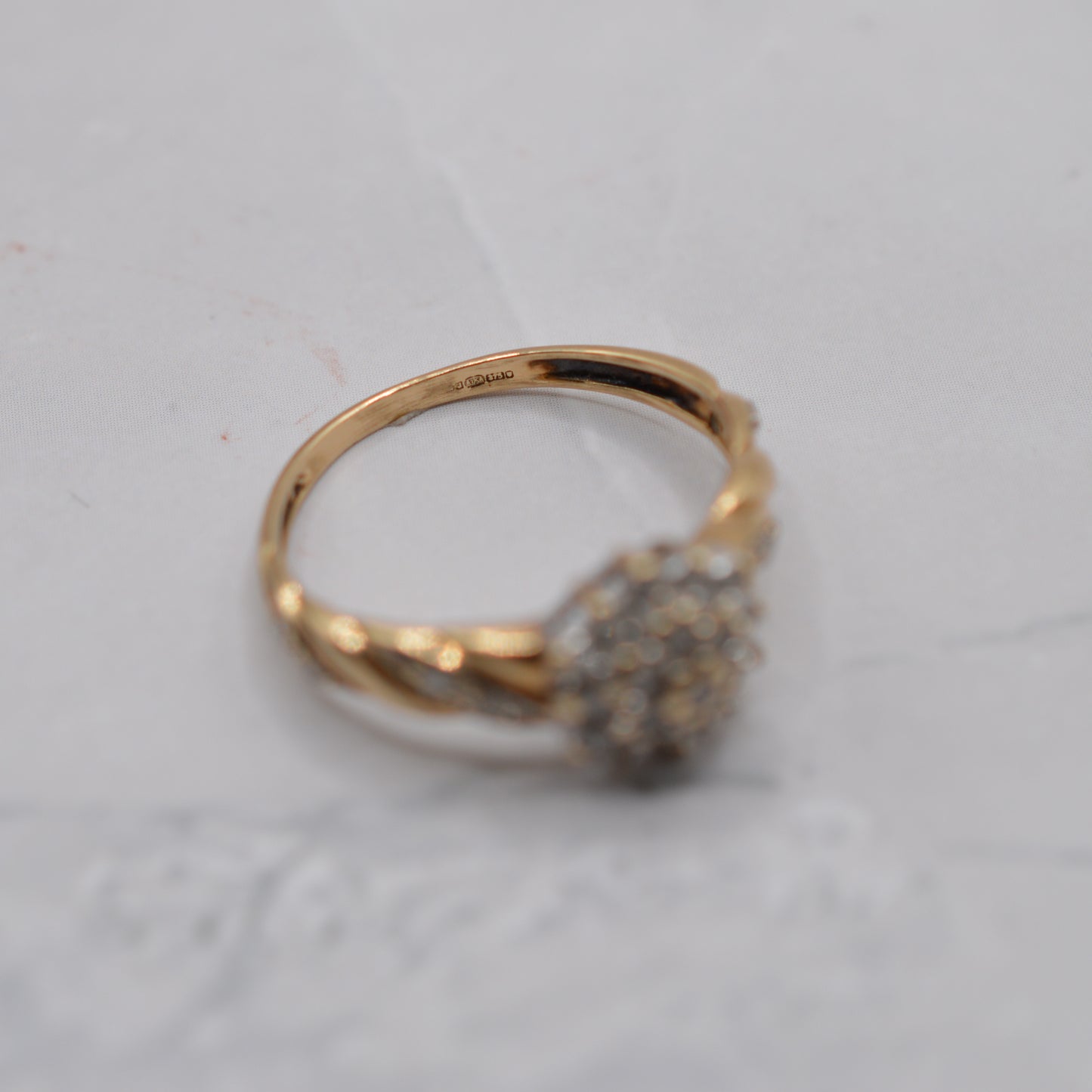9ct Gold 0.25ct Diamond Cluster Ring with Diamond-Set Shoulders