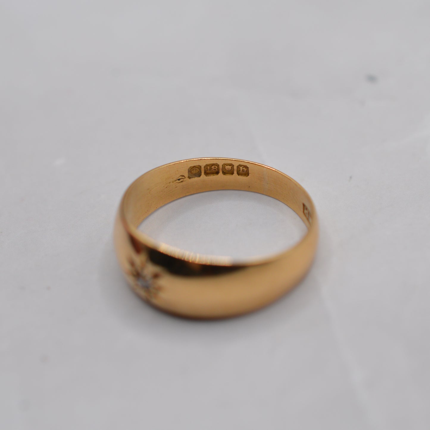 Antique 1917 18ct Gold Chunky Diamond Starburst Gypsy Ring