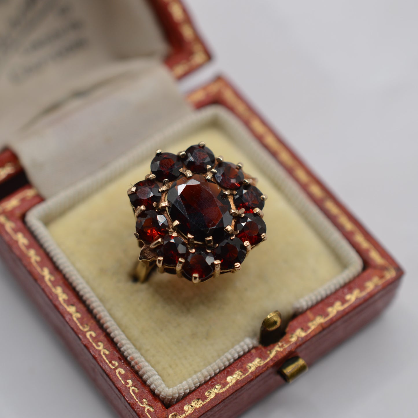 Chunky 1970s Vintage 9ct Gold Garnet Cluster Ring
