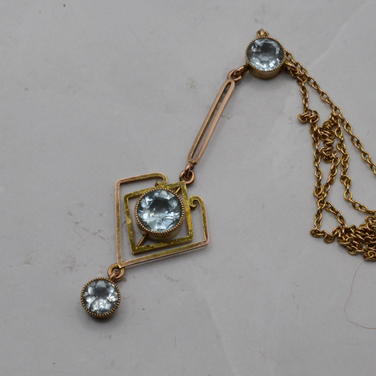 Antique Art Nouveau 9ct Gold Aquamarine Necklace (16")