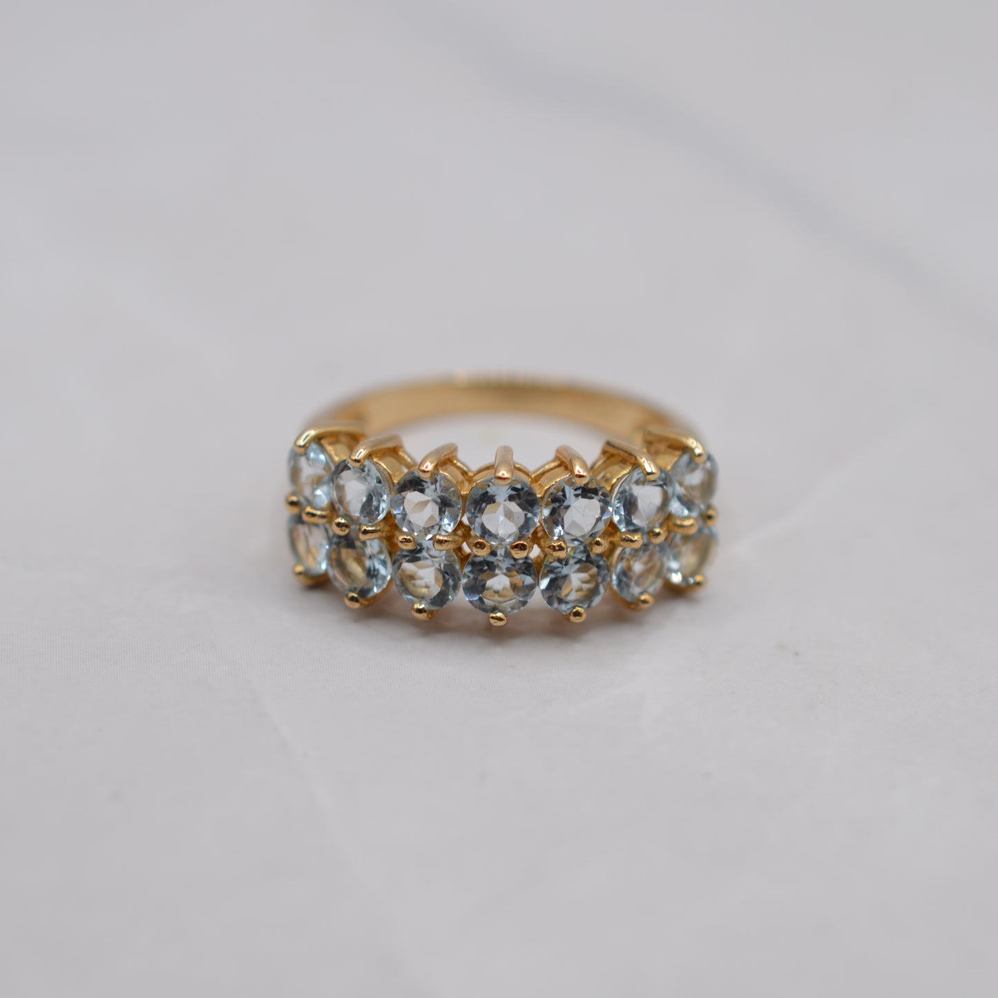 Y2K Chunky 9ct Gold Aquamarine Double Row Half-Eternity Ring