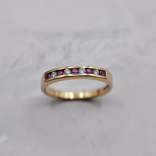 9ct Gold Ruby & Diamond Half-Eternity Ring