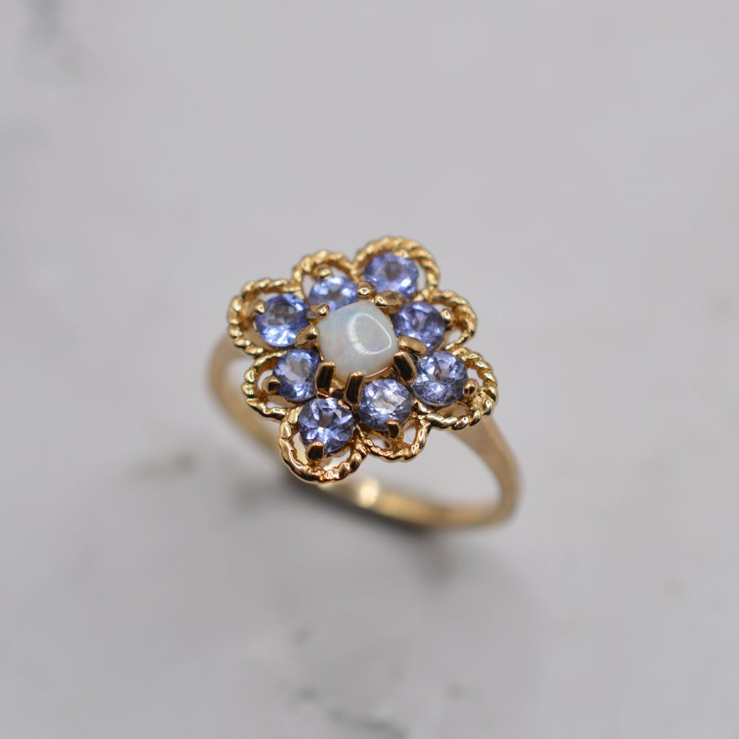 9ct Gold Opal & Tanzanite Cluster Ring