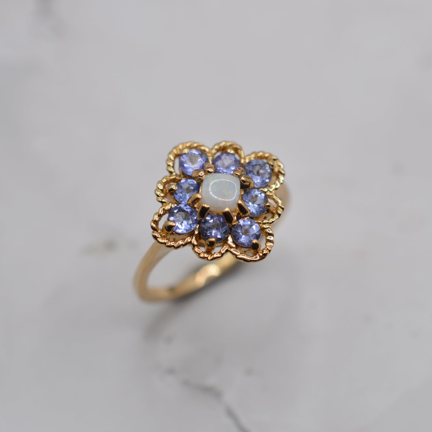 9ct Gold Opal & Tanzanite Cluster Ring