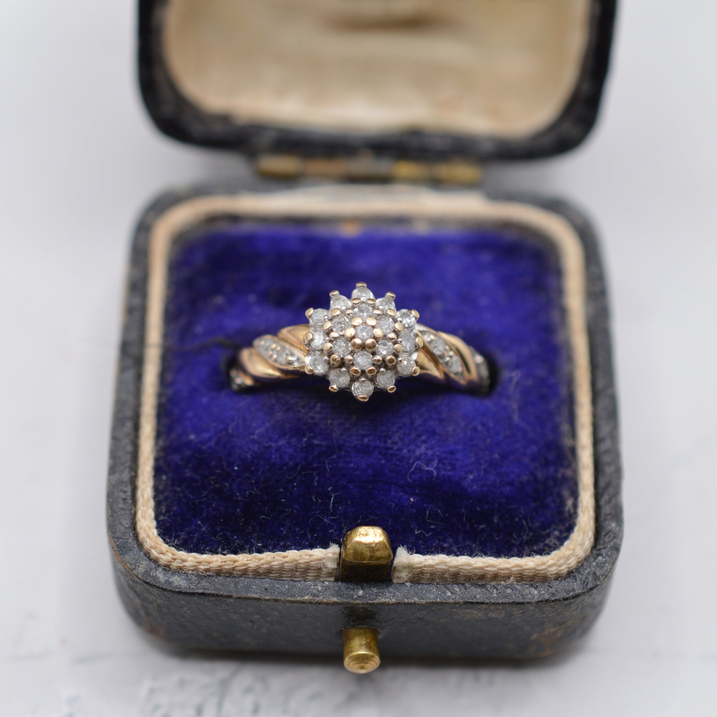 9ct Gold 0.25ct Diamond Cluster Ring with Diamond-Set Shoulders