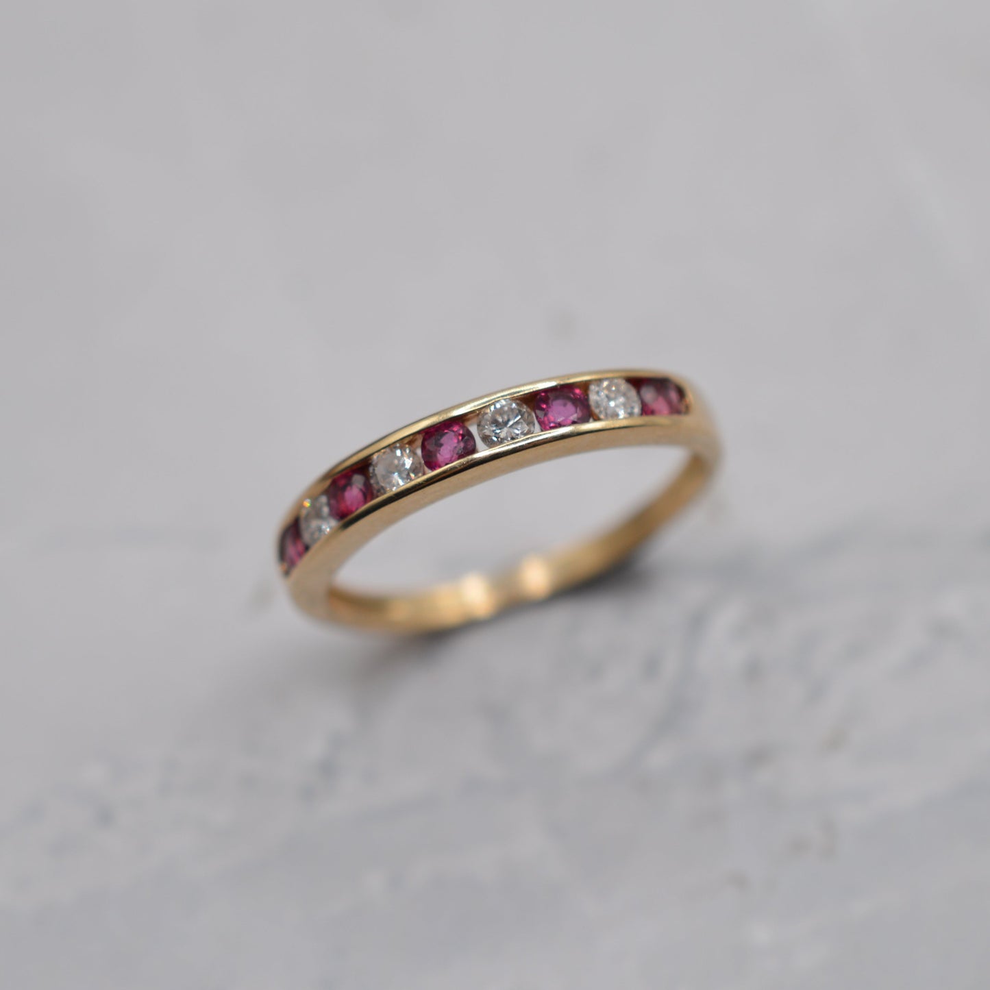 1990s 9ct Gold Ruby & Diamond Half-Eternity Ring
