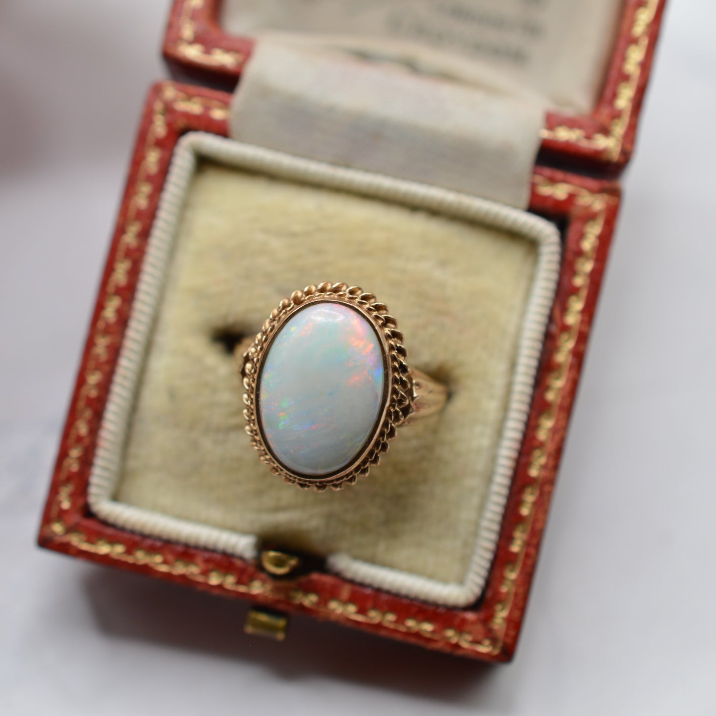 Chunky 1970s Vintage 9ct Gold Opal Solitaire Ring