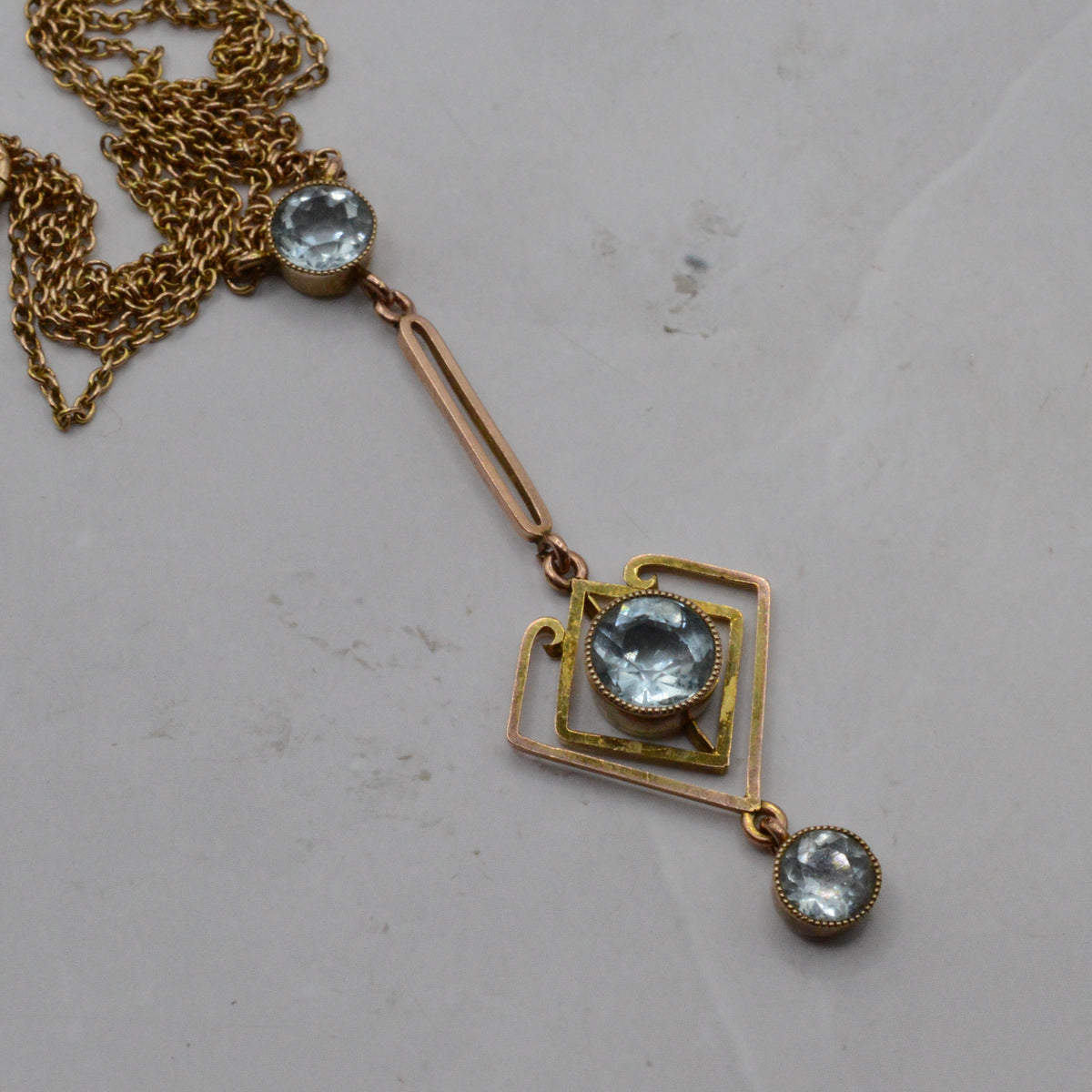 Antique Art Nouveau 9ct Gold Aquamarine Necklace (16")