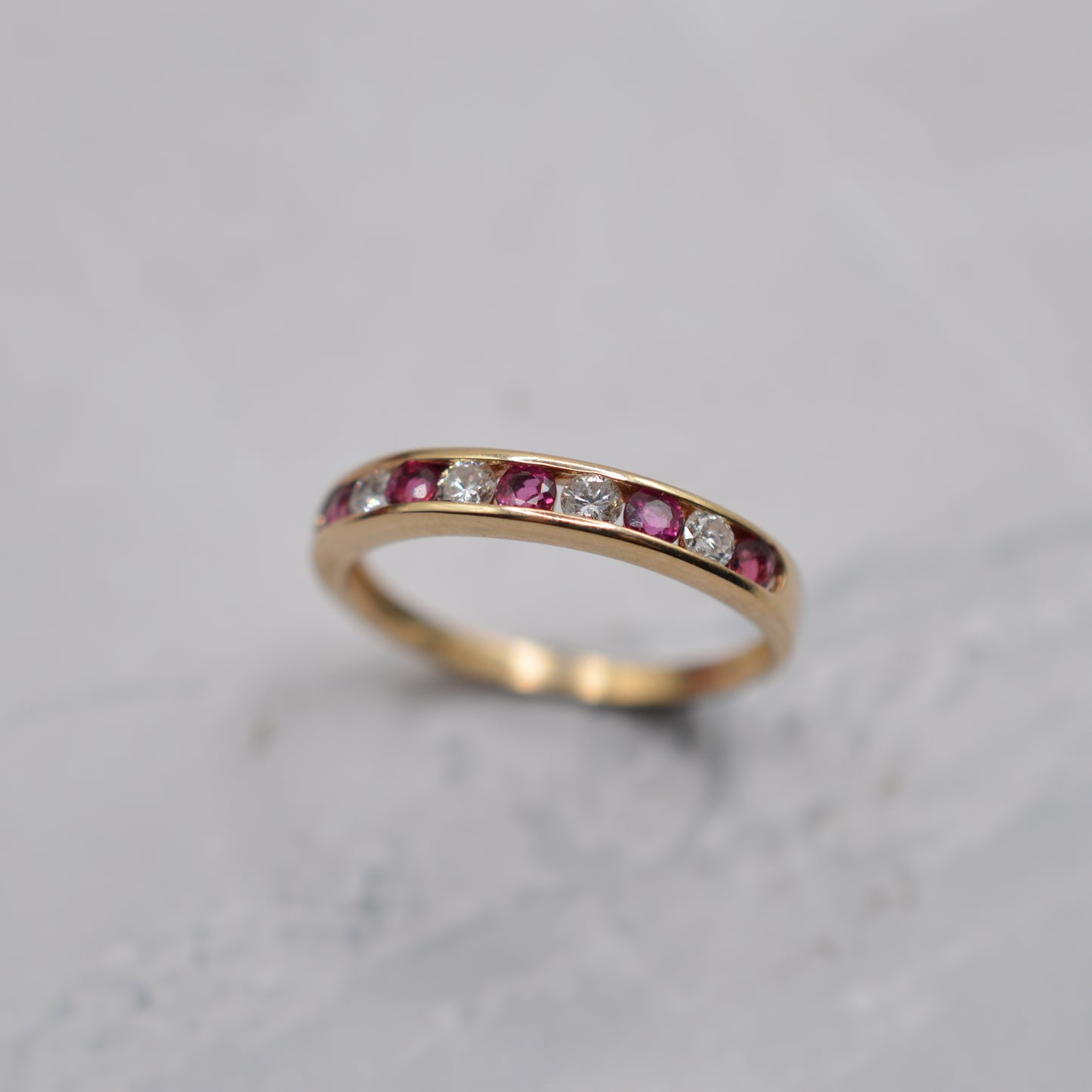 1990s 9ct Gold Ruby & Diamond Half-Eternity Ring