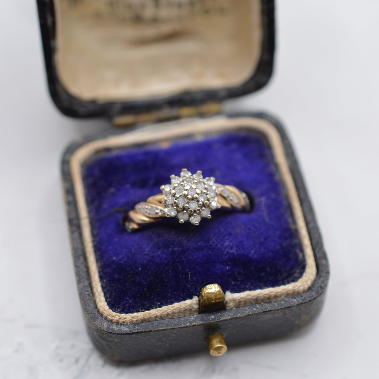 9ct Gold 0.25ct Diamond Cluster Ring with Diamond-Set Shoulders