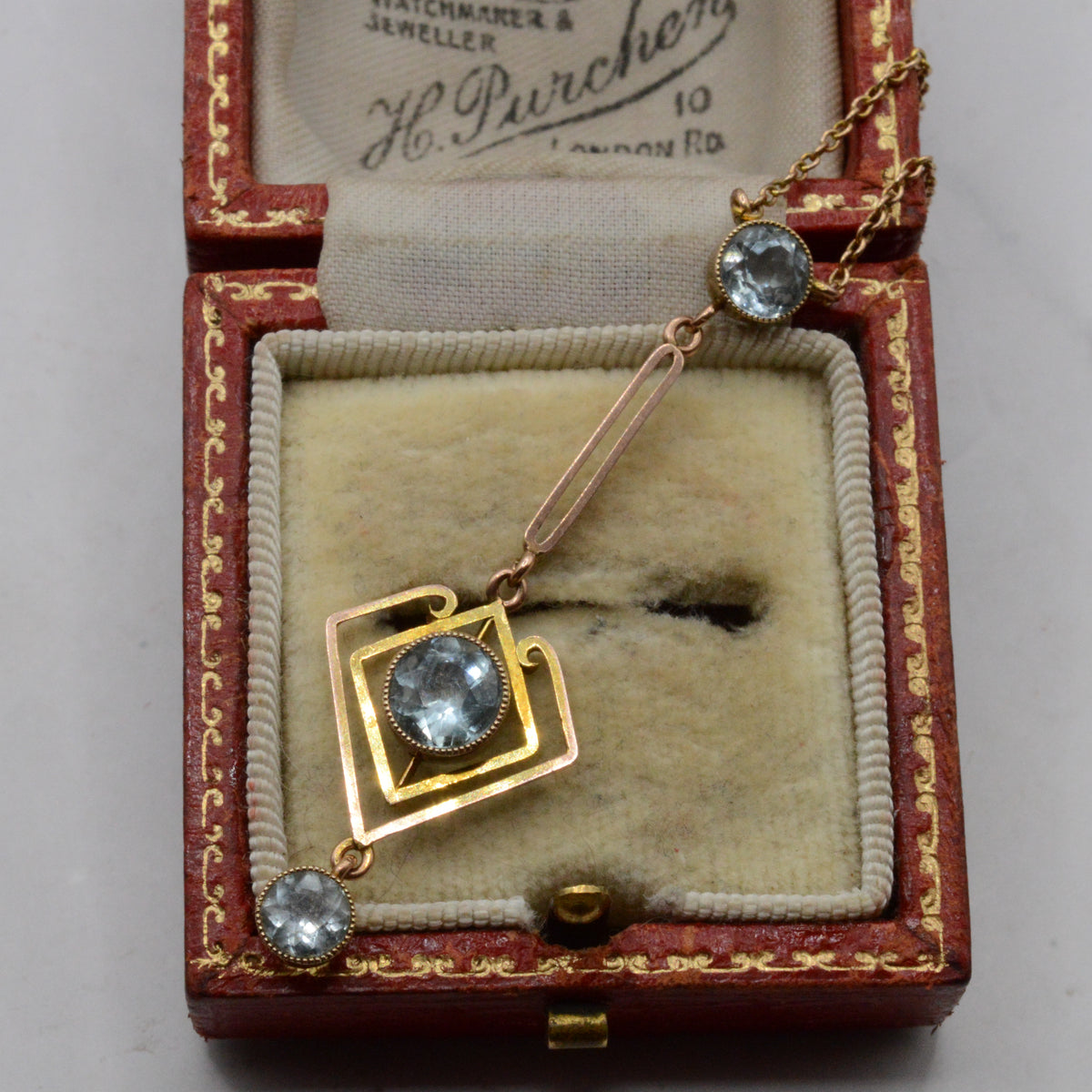 Antique Art Nouveau 9ct Gold Aquamarine Necklace (16")