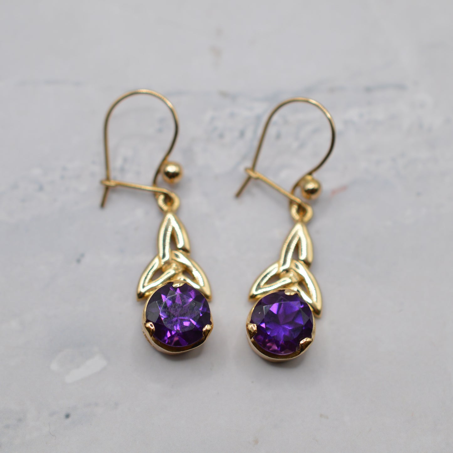 9ct Gold Amethyst Celtic Drop Earrings