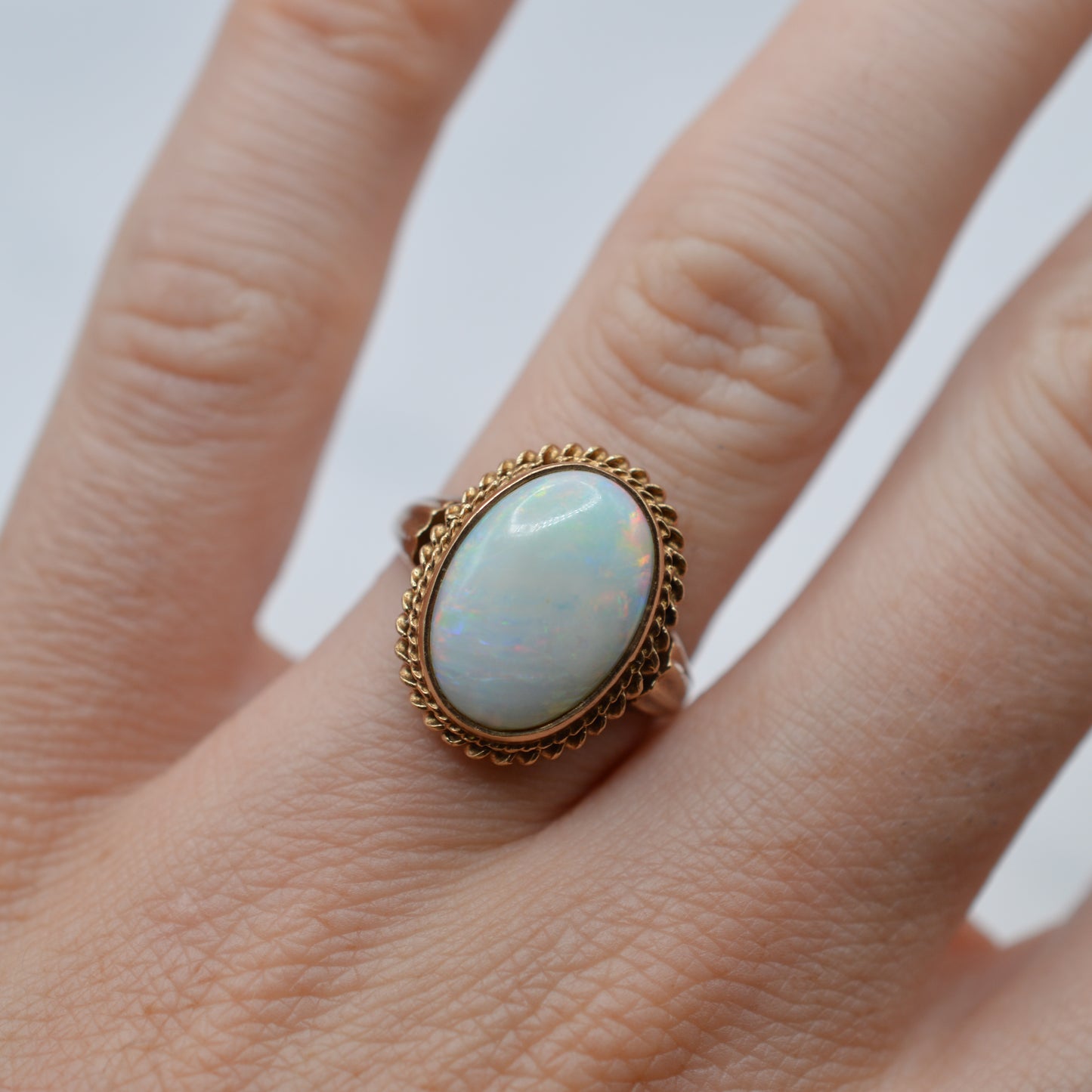 Chunky 1970s Vintage 9ct Gold Opal Solitaire Ring