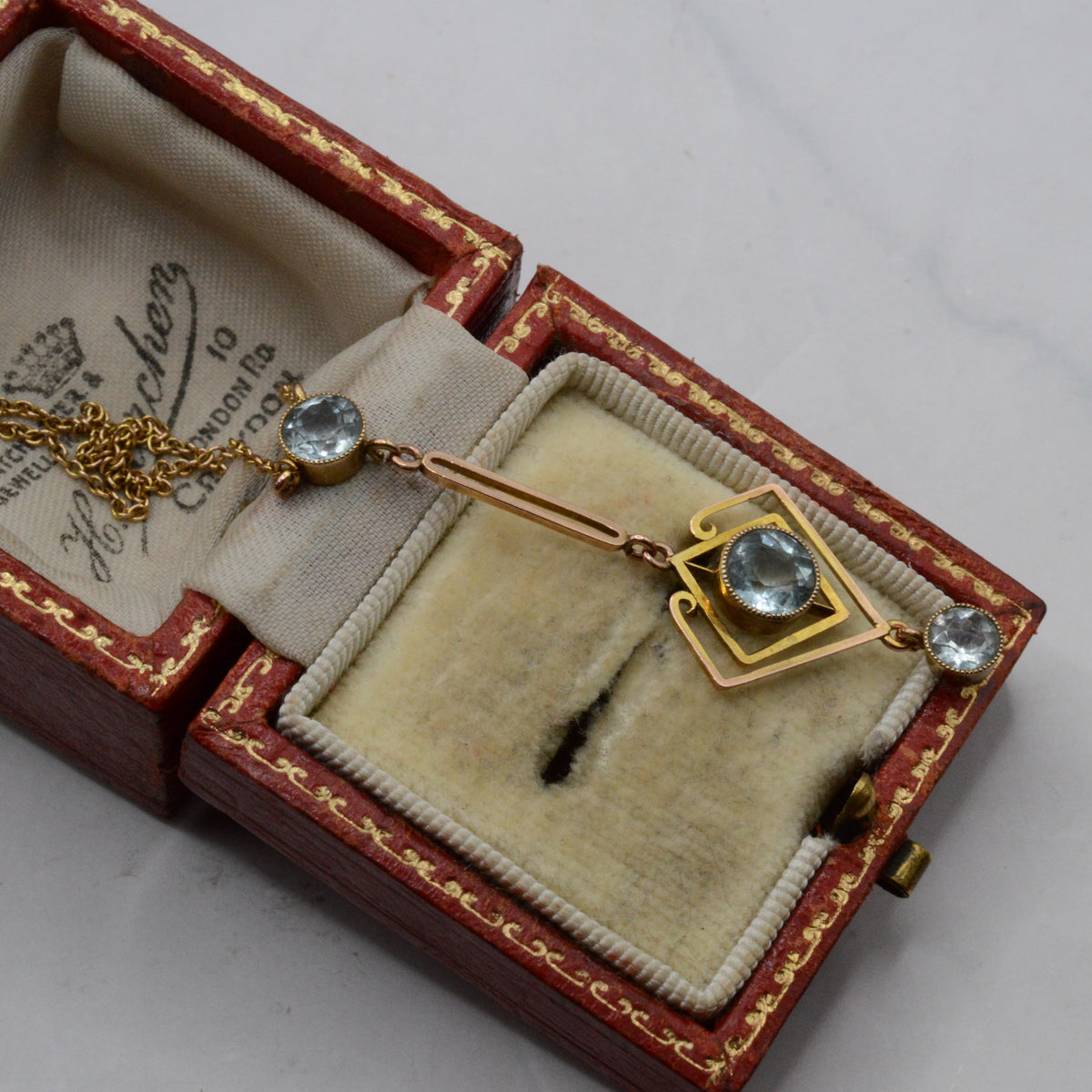 Antique Art Nouveau 9ct Gold Aquamarine Necklace (16")