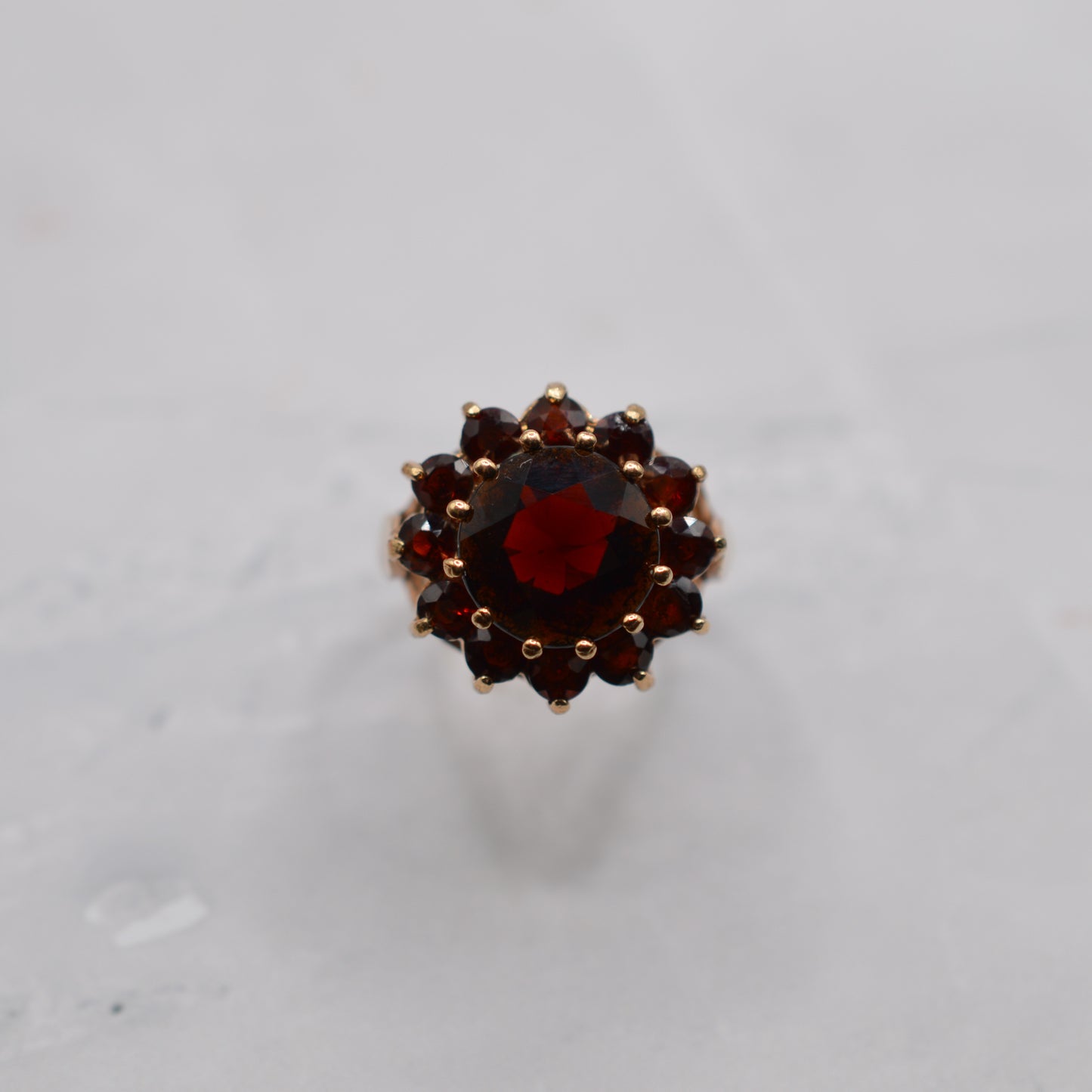 Large Chunky 1970s Vintage 9ct Gold Garnet Cluster Ring
