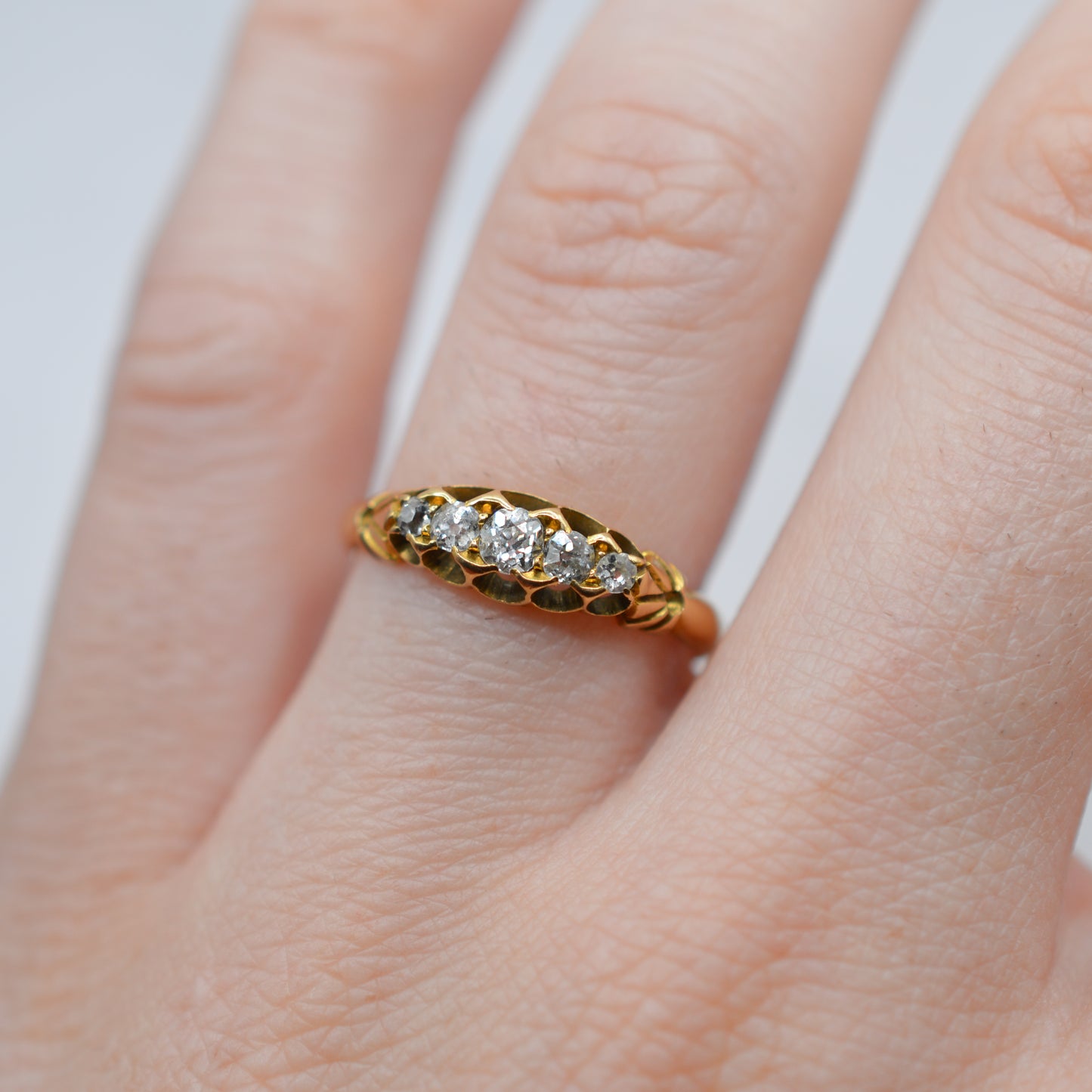 1876 Victorian Antique 18ct Gold Diamond Five-Stone Ring