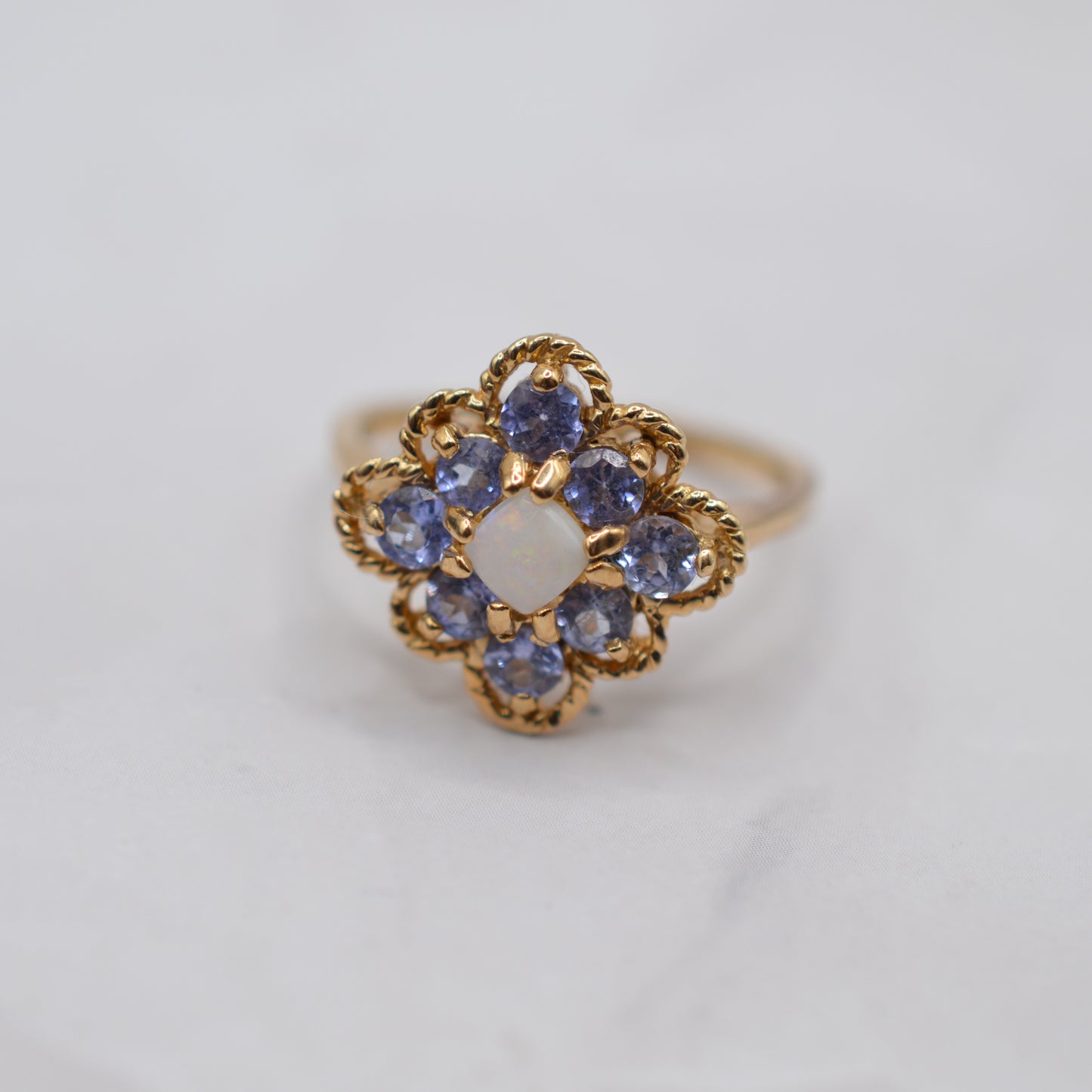 9ct Gold Opal & Tanzanite Cluster Ring