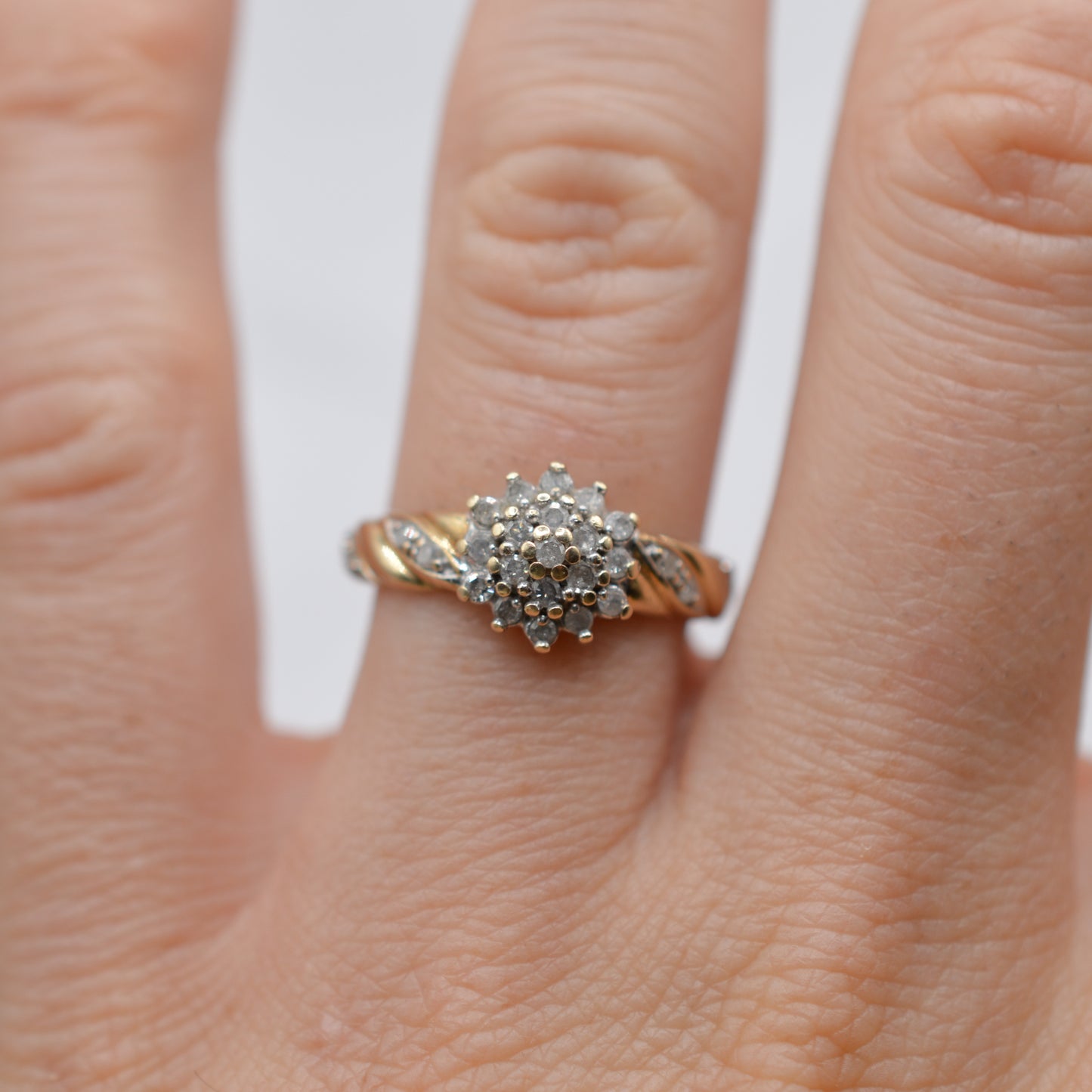 9ct Gold 0.25ct Diamond Cluster Ring with Diamond-Set Shoulders